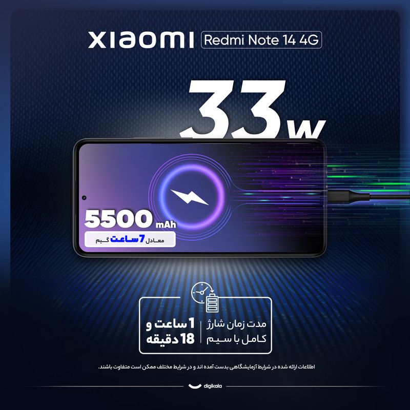 گوشی موبایل شیائومی مدل Redmi Note 14 4G دو سیم کارت ظرفیت 256 گیگابایت و رم 8 گیگابایت