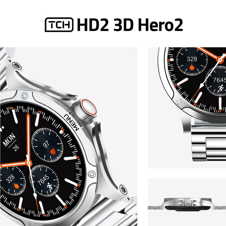 ساعت هوشمند تی سی اچ مدل TCH HD2 3D Hero2 دارای قابلیت های کنترل موسیقی (Music Player)، پشتیبانی از زبان فارسی در منو و سیستمعامل، قابلیت مکالمه از طریق بلوتوث بند فلز