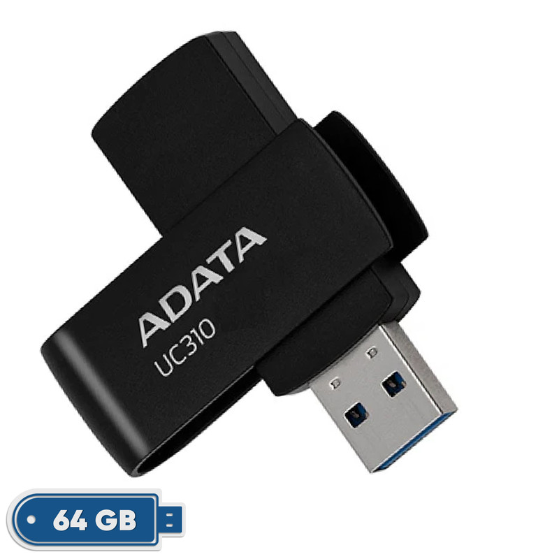 فلش مموری ای دیتا مدل UC310 ظرفیت 64 گیگابایت با رابط USB 3.2 Gen1، طراحی چرخشی، سازگار با ویندوز، مک، لینوکس، بدون نیاز به نصب درایور و مناسب استفاده در کامپیوتر، لپتاپ، گوشی و تلویزیون