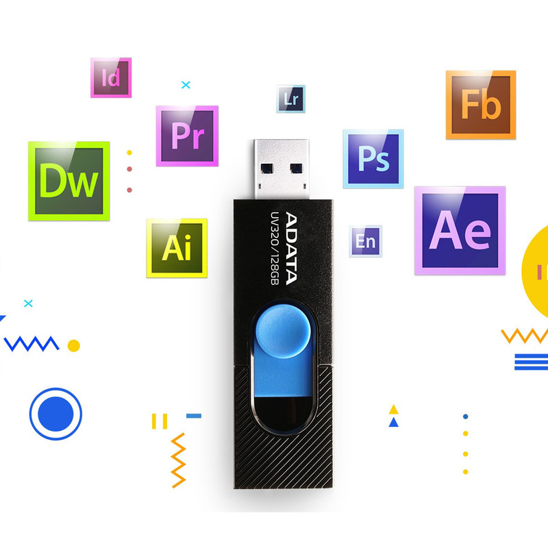 فلشمموری کشویی ای دیتا مدل UV320 ظرفیت 64 گیگابایت با رابط USB 3.2 Gen1 سرعت انتقال تا 10 گیگابیت بر ثانیه و سازگار با ویندوز، مک، لینوکس، گوشی و تلویزیون