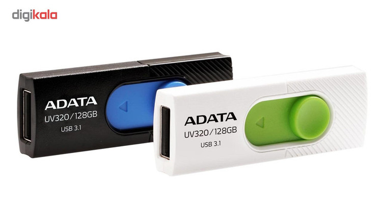 فلش مموری ای دیتا مدل UV320 ظرفیت 128 گیگابایت با درگاه USB 3.1 کشویی و سازگار با ویندوز، مک و لینوکس، انتقال داده با سرعت 10 گیگابیت بر ثانیه و طراحی جمعوجور