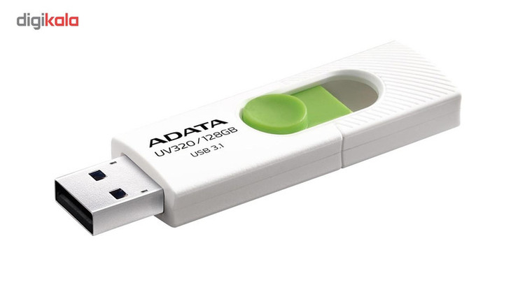 فلش مموری ای دیتا مدل UV320 ظرفیت 128 گیگابایت با درگاه USB 3.1 کشویی و سازگار با ویندوز، مک و لینوکس، انتقال داده با سرعت 10 گیگابیت بر ثانیه و طراحی جمعوجور