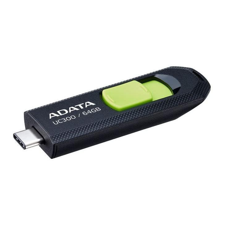 فلش مموری کشویی ای دیتا مدل UC300 ظرفیت 64 گیگابایت با رابط USB Type-C و استاندارد USB 3.2 Gen 1، سرعت انتقال داده تا 5 گیگابایت بر ثانیه، سازگار با لپتاپ، گوشی، تبلت و تلویزیون، بدون نیاز به نصب درایور