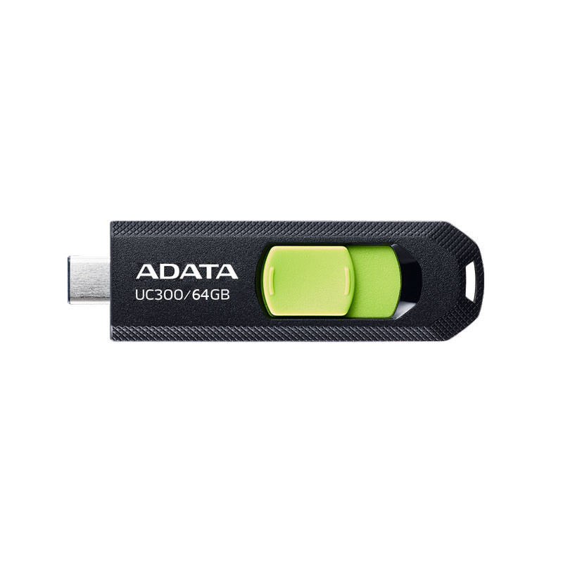 فلش مموری کشویی ای دیتا مدل UC300 ظرفیت 64 گیگابایت با رابط USB Type-C و استاندارد USB 3.2 Gen 1، سرعت انتقال داده تا 5 گیگابایت بر ثانیه، سازگار با لپتاپ، گوشی، تبلت و تلویزیون، بدون نیاز به نصب درایور