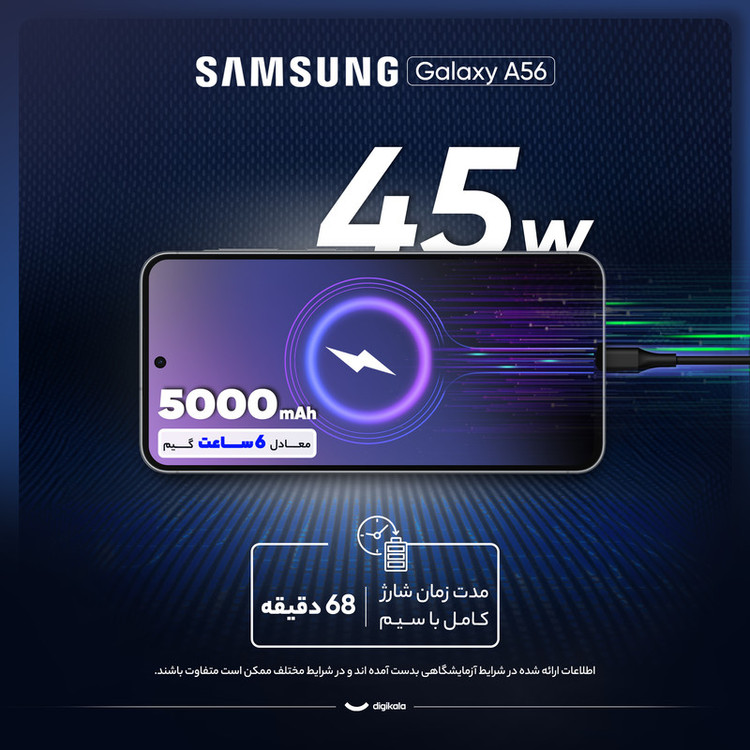 گوشی موبایل سامسونگ مدل Galaxy A56 دو سیم کارت ظرفیت 256 گیگابایت و رم 12 گیگابایت - ویتنام - به همراه شارژر 45 وات سامسونگ