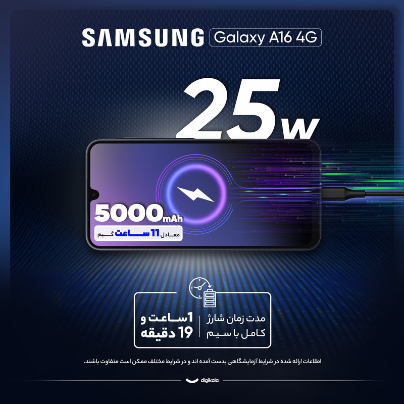 گوشی موبایل سامسونگ مدل Galaxy A16 4G دو سیم کارت ظرفیت 128 گیگابایت و رم 4 گیگابایت - ویتنام - به همراه شارژر 25 وات سامسونگ