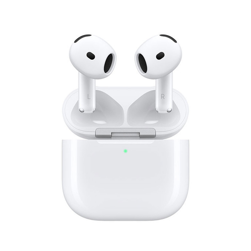 هدفون بلوتوثی اپل مدل AirPods 4 دارای نویز کنسلینگ، درگاه شارژ USB-Type-C و شارژ بی سیم، با قابلیت اتصال به چند دستگاه، پشتیبانی از فرمان لمسی و دستیار صوتی، نشانگر LED، مقاوم در برابر پاشش آب و گرد و غبار