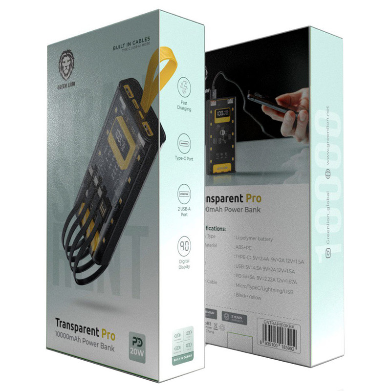 پاوربانک گرین لاین مدل Transparent Pro ظرفیت 10000 میلیآمپر ساعت
