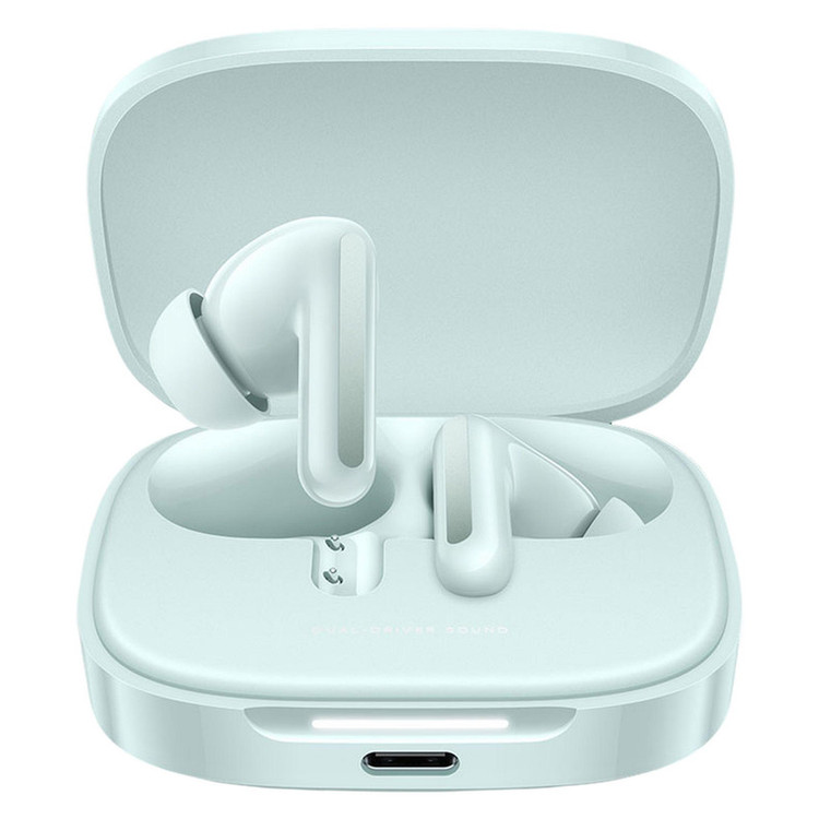هدفون بلوتوثی شیائومی مدل Redmi Buds 6 با نویز کنسلینگ فعال (ANC)، درگاه شارژ USB Type-C، دارای میکروفون دوگانه با ENC (کاهش نویز محیط)، مقاوم در برابر رطوبت و عرق