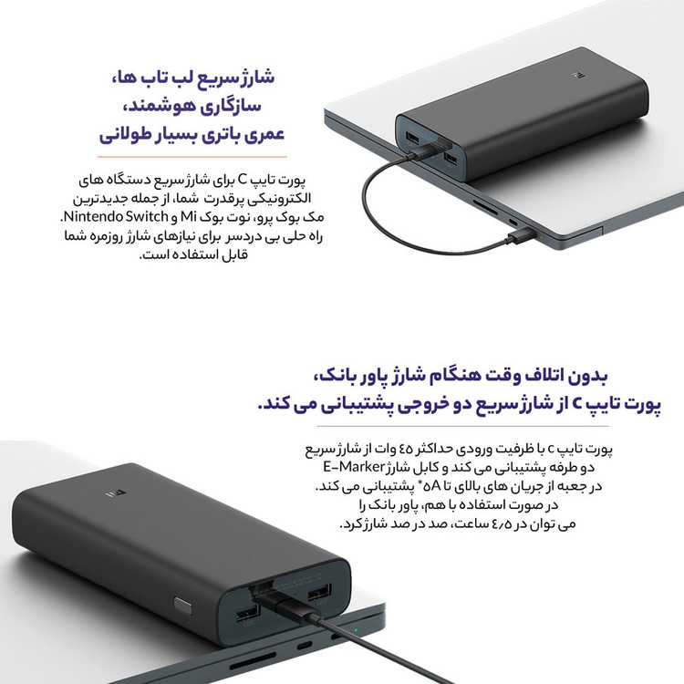 پاوربانک شیائومی مدل PB2050SZM ظرفیت 20000 میلی آمپر ساعت